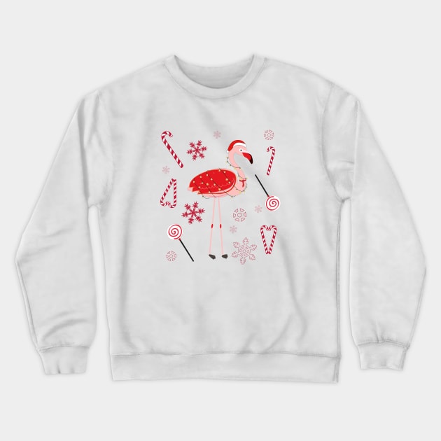 Flamingo with Christmas candy and snowflakes Crewneck Sweatshirt by GULSENGUNEL